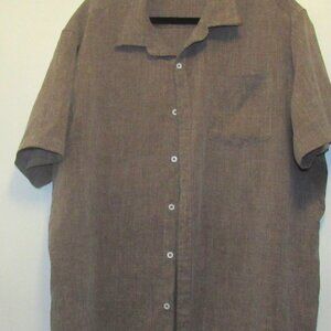 COOFANDY Men's Linen Blend Brown Shirt Short Sleeve Button Down Shirt XXL  J114